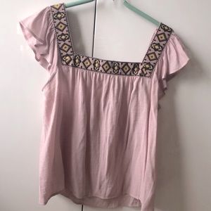 Embroidered Square Neck Pink Top